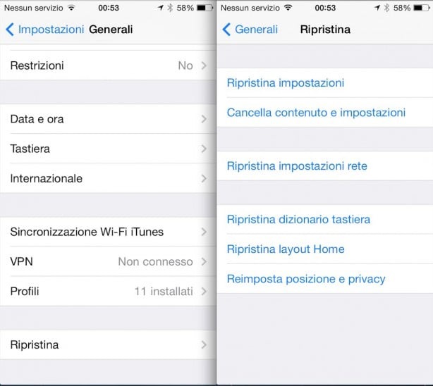 ripristinare impostazioni iPhone