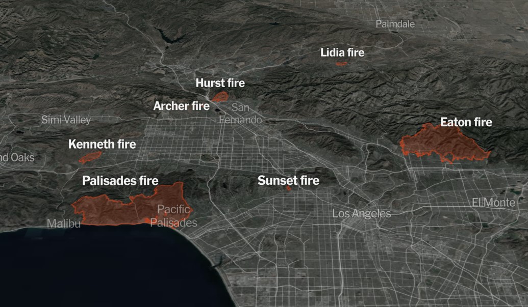 mappa incendi los angeles