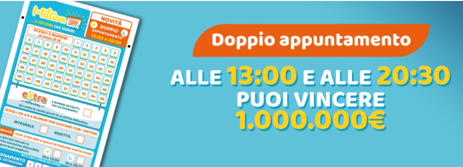 Estrazione Million Day 13 marzo 2025. La combinazione e i numeri vincenti del 13/3/2025, verifica vincite online e archivio estrazioni.